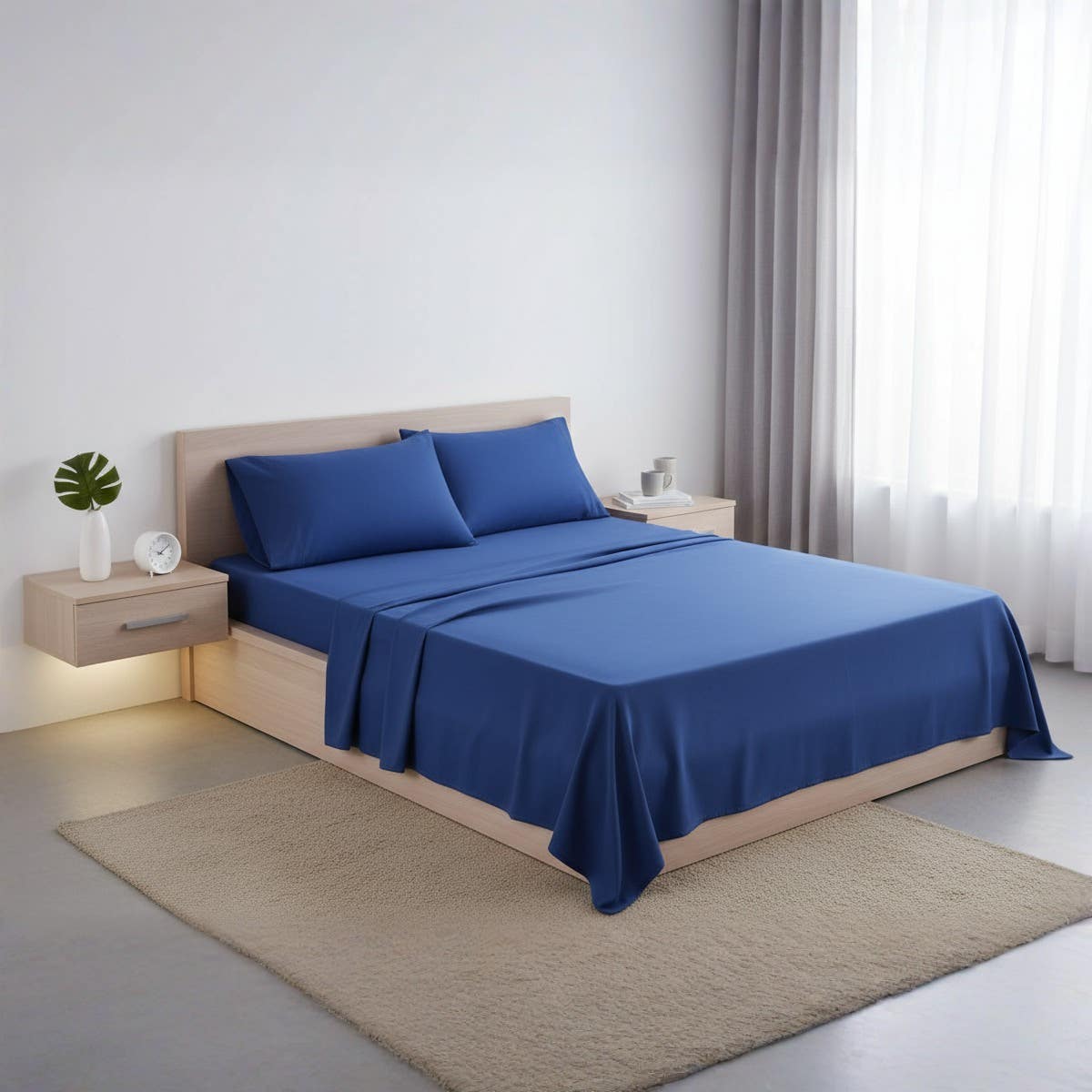 Luxury  Bed fitted Sheet Set - Royal Blue, 3-Piece,  Size100cm *200*30cm - Soft Breathable Bedding