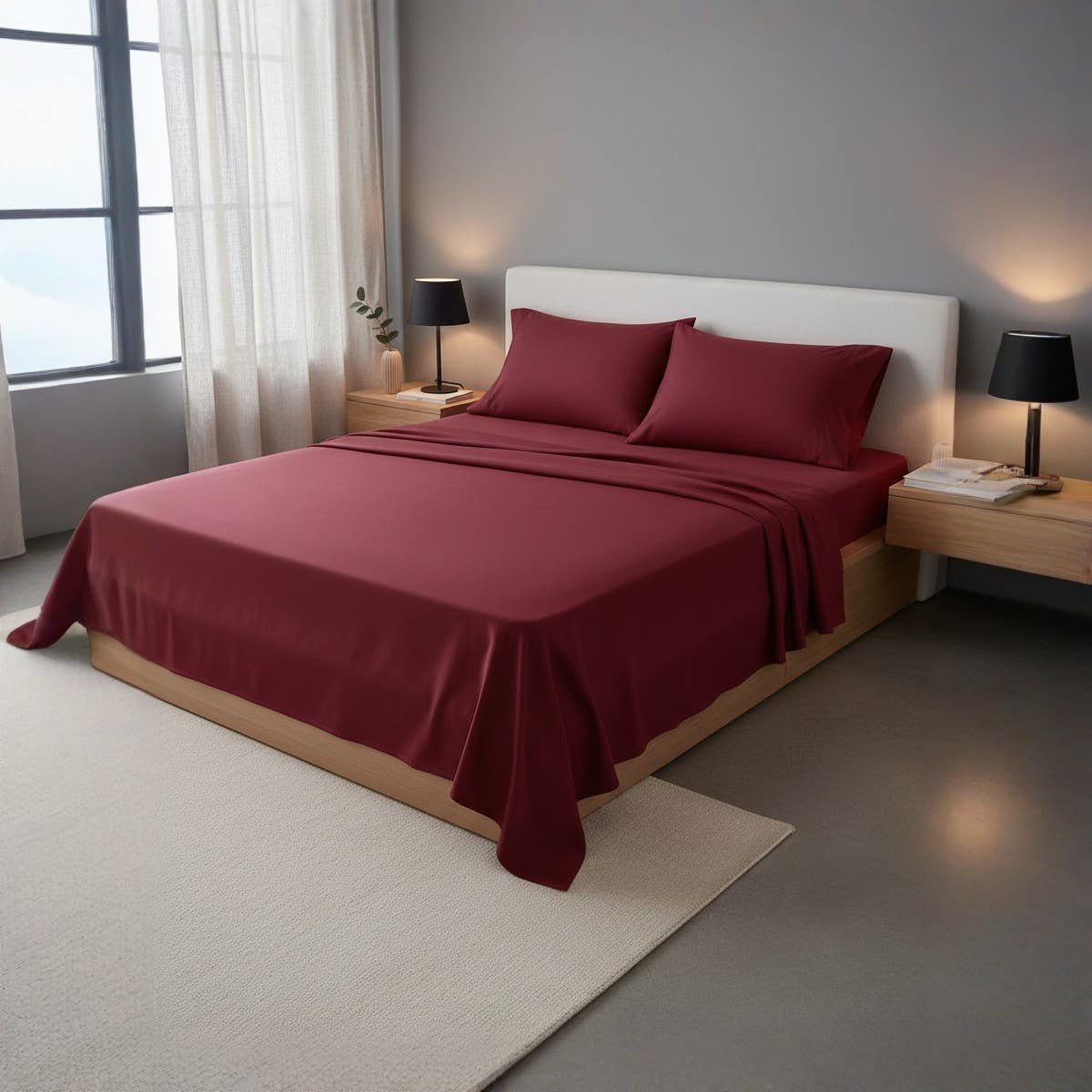 Luxury Cotton Bed Sheet Set - Burgundy Pink,  Size 100cm , Wrinkle-Resistant