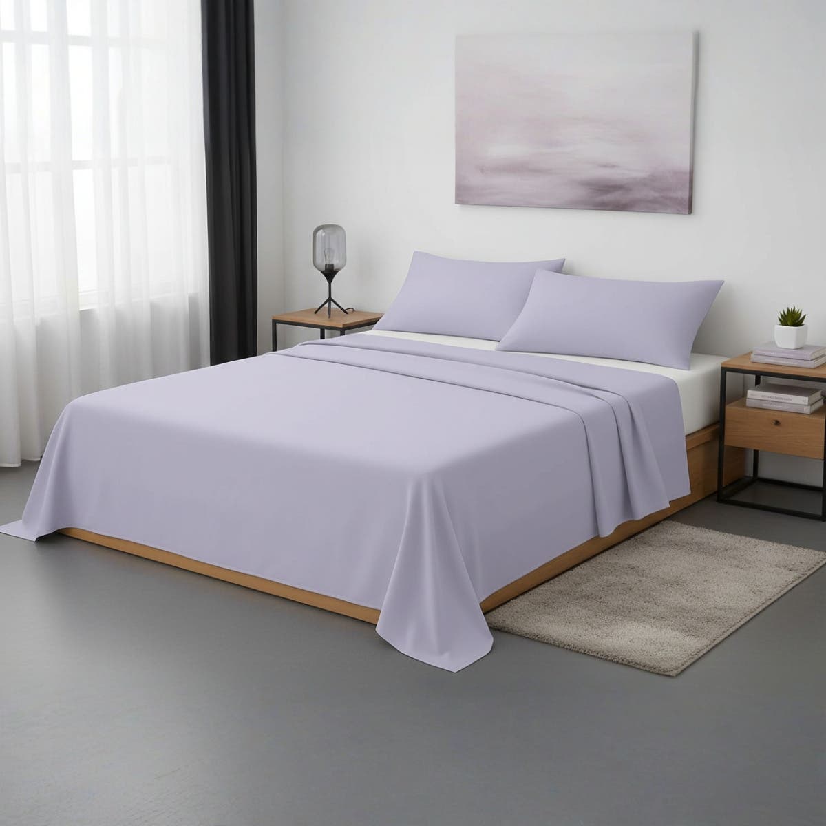 Luxury Lavender Cotton Bed Sheet Set - 3-Piece, Wrinkle-Resistant - 140cm x 200cm