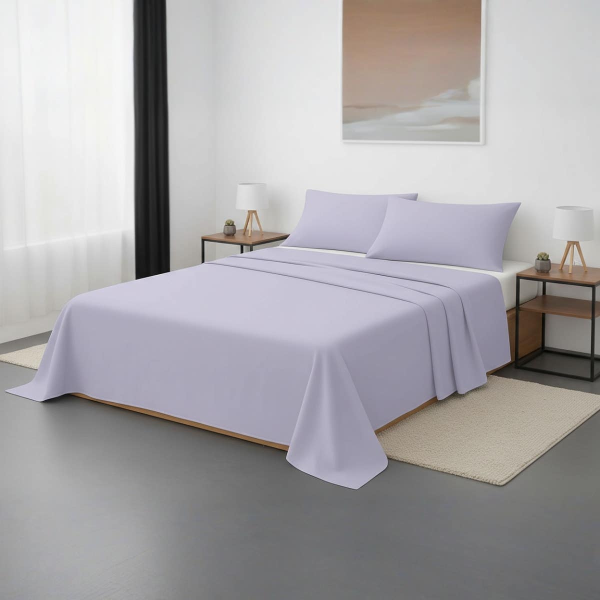Luxury Lavender Cotton Bed Sheet Set - 3-Piece, Wrinkle Resistant, size 160*200cm