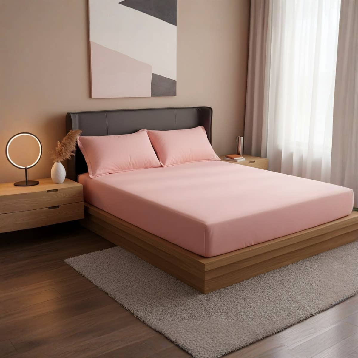 Luxury Cotton Fitted Sheet Set, Pink Cashmere, 140x200 cm, 2 Pillowcases
