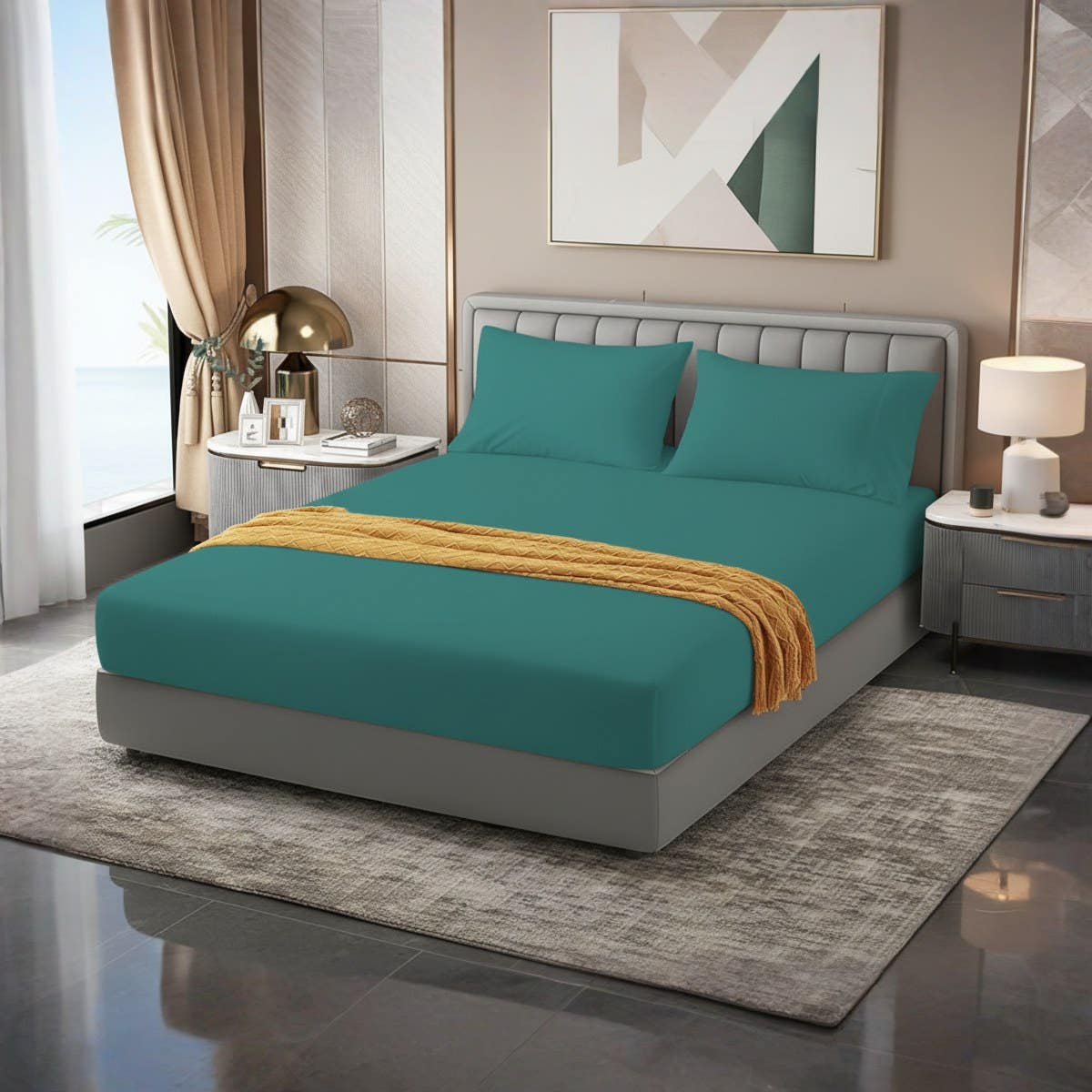 Luxury Green Cotton Fitted Sheet Set - 3 Piece Hotels & Homes - 160cm x 200cm