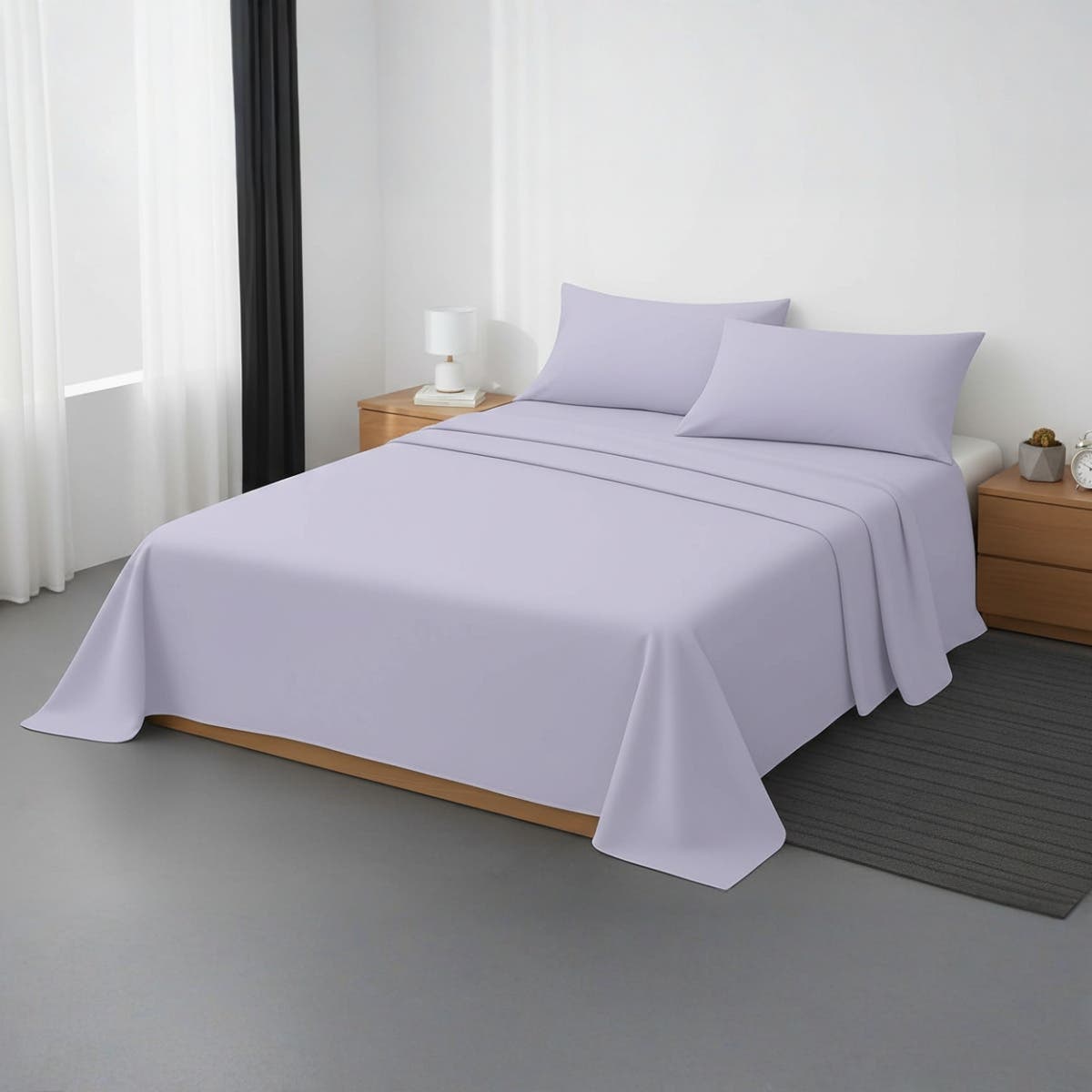 Luxury Lavender Cotton Bed Sheet Set - 3-Piece, Wrinkle-Resistant,size 200cm