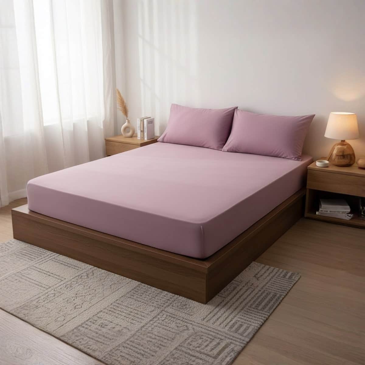 Luxury Lavender Purple Cotton Bed Sheet Set with Deep Pocket Design - 140x200 cm