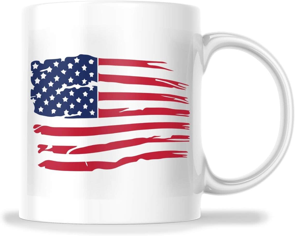 "USA Flag Distressed Old Glory Patriotic Coffee Mug - Ceramic, 11oz, Microwave Safe"