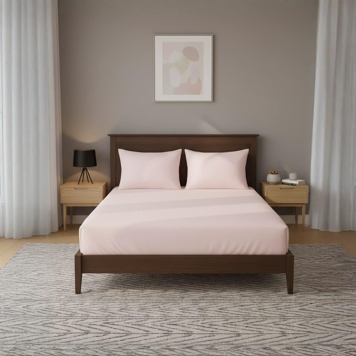 Luxury Light Bank Cotton Fitted Sheet Set with 2 Pillow Covers - 180cm Size