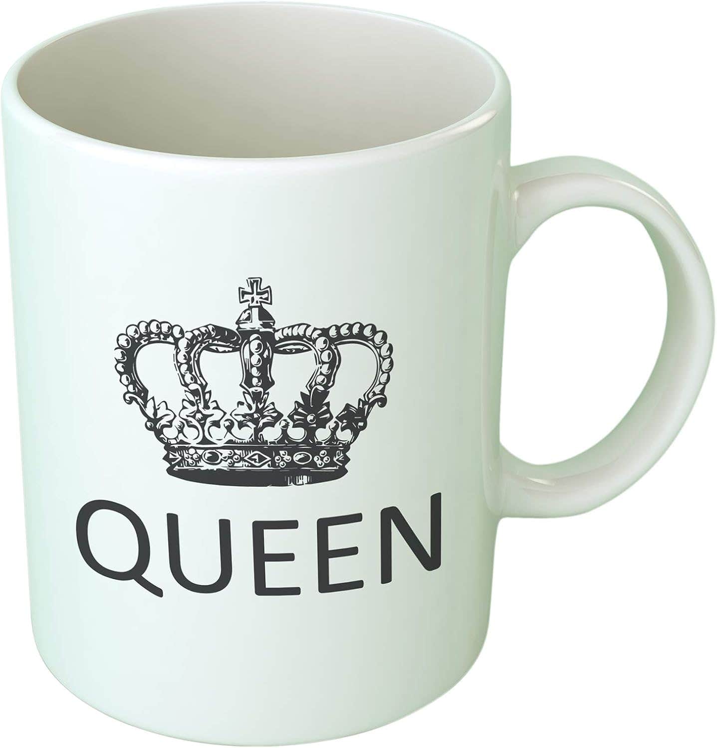 Upteetude Queen Ceramic Coffee Mug - White, 312g, Microwave Safe