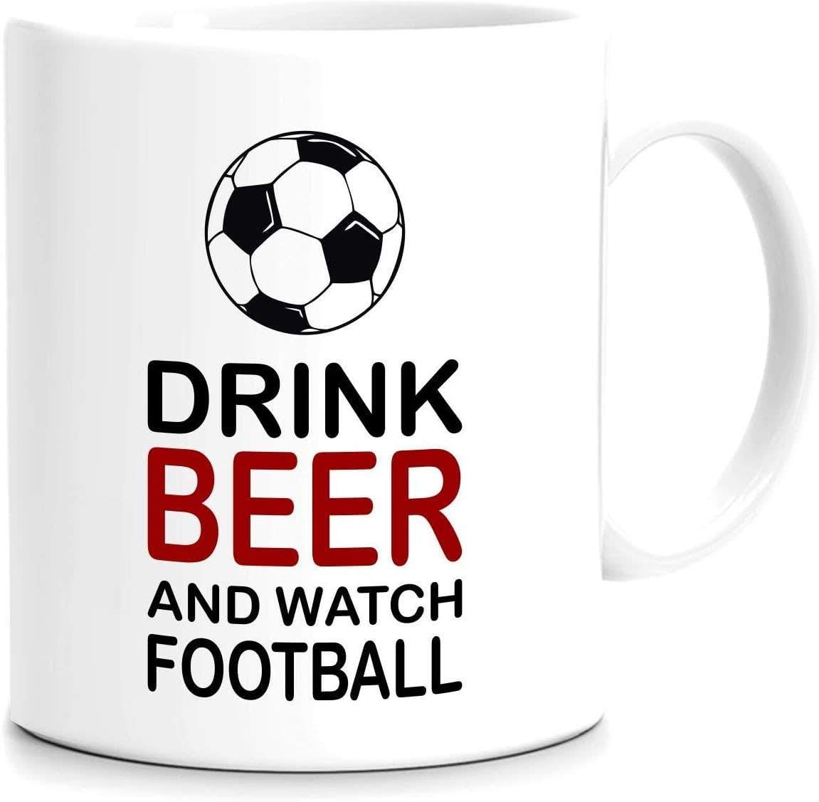 FMstyles Ceramic Beer and Football Mug - White, Microwave Safe