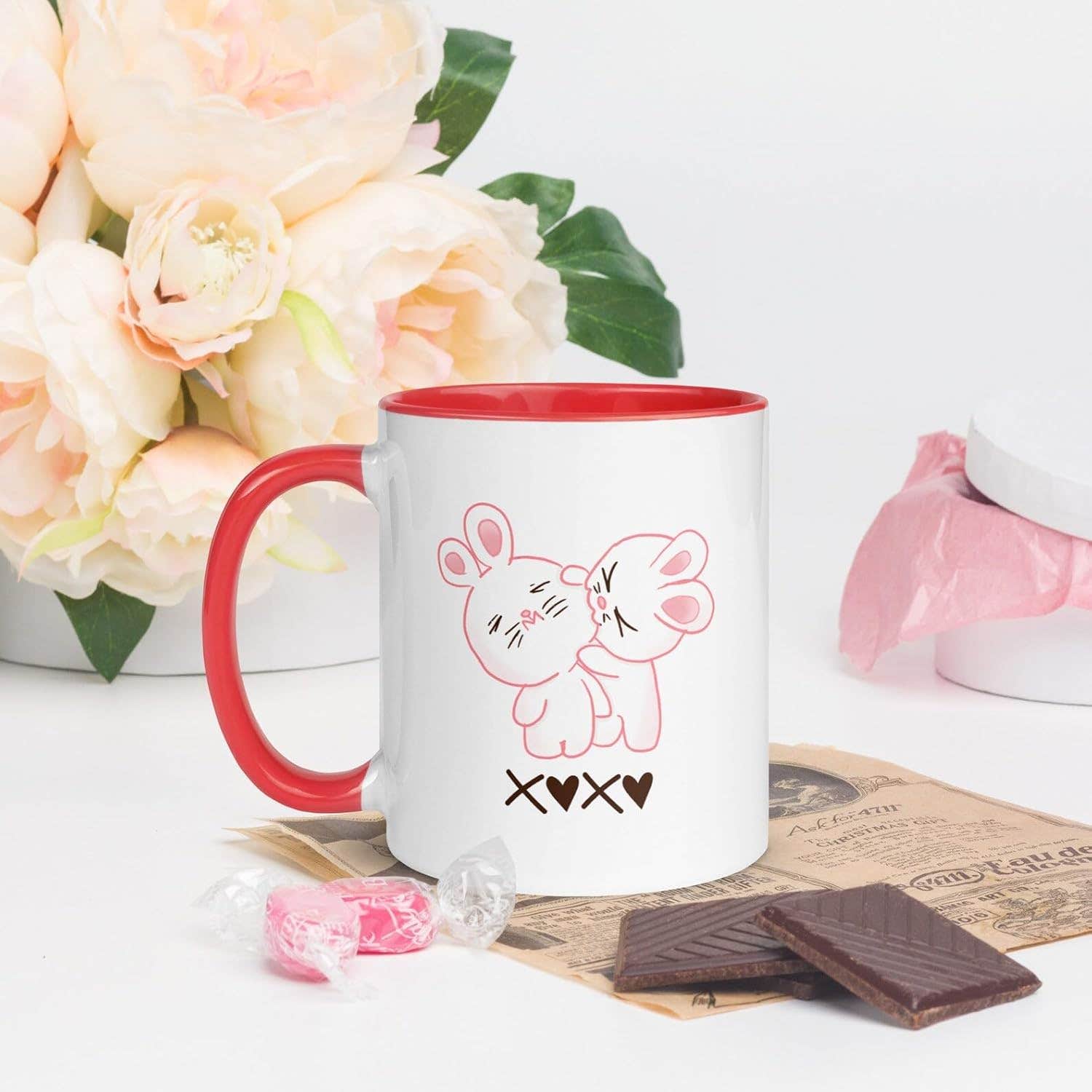 Cute Bunny Couple Valentine's Day Ceramic Mug - Silver, 300ml
