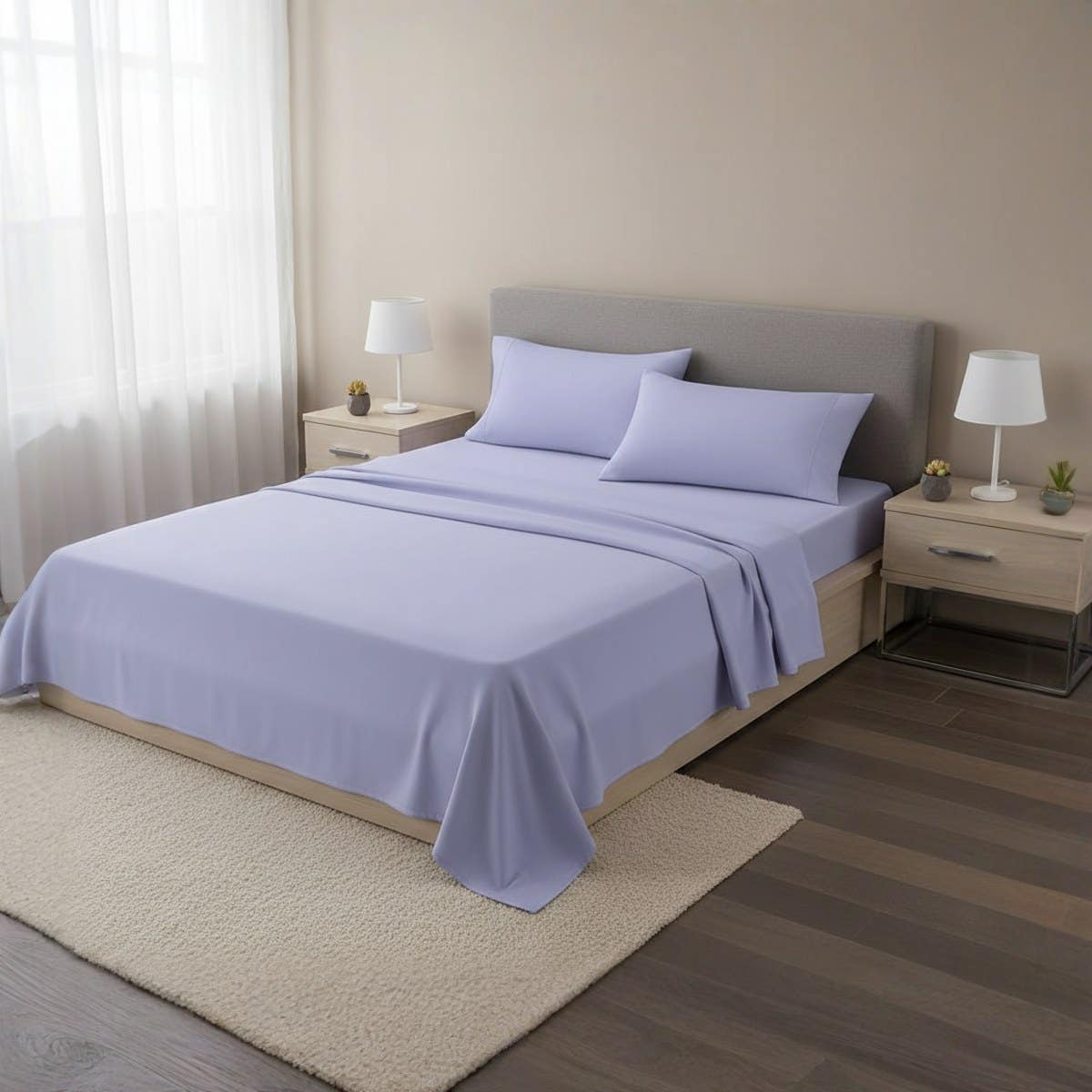 Luxury Lavender Cotton Bed Sheet Set - 3-Piece, Wrinkle Resistant - 120cm x 200cm