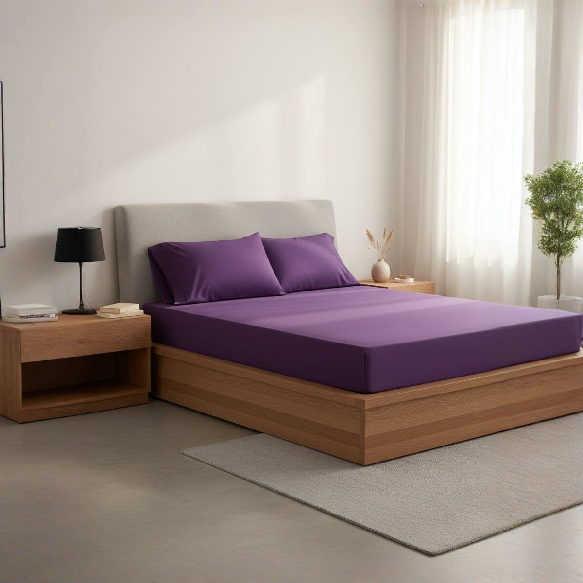 Luxurious Purple Microfiber Deep Pocket Fitted Sheet - 120cm x 200cm