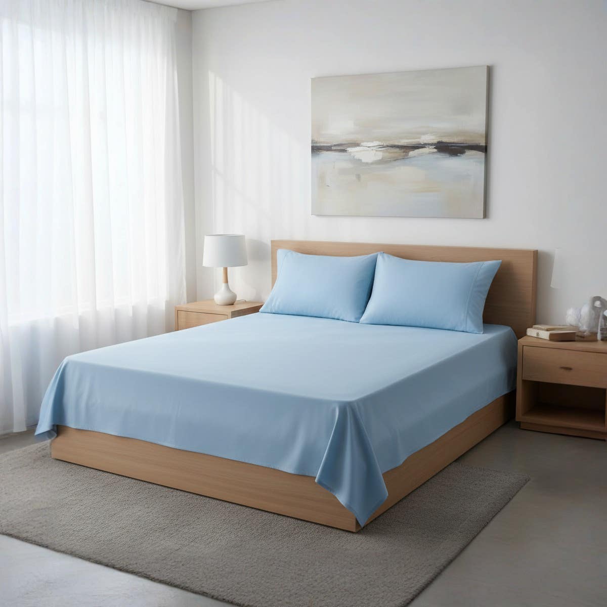 Premium Cotton Bed Sheet Set - 3-Piece Queen Size, Light Blue - Elastic Fitted Sheet - Nono Store