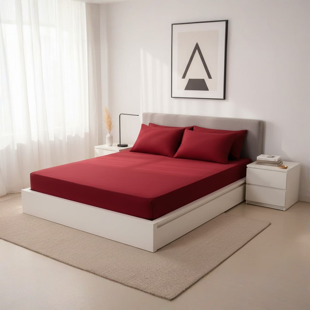 Luxury Cotton Fitted Sheet Set - 3-Piece Red (160cm x 200cm x 30cm) | Fade Resistant