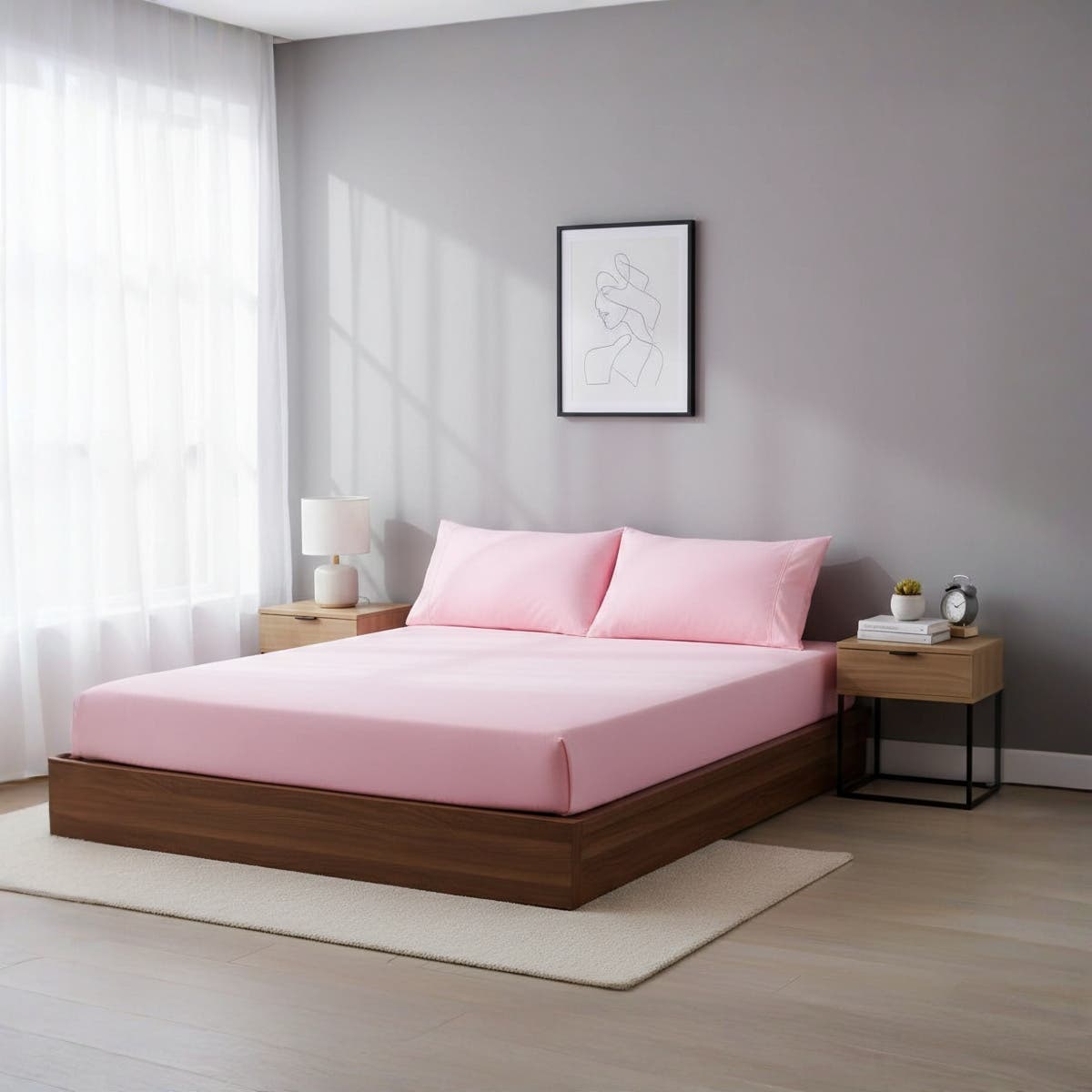 Generic Cotton Fitted Sheet Set for Hotels & Homes - 3-Piece Pink Bedding Kit, size 100cm x 200cm x 30cm