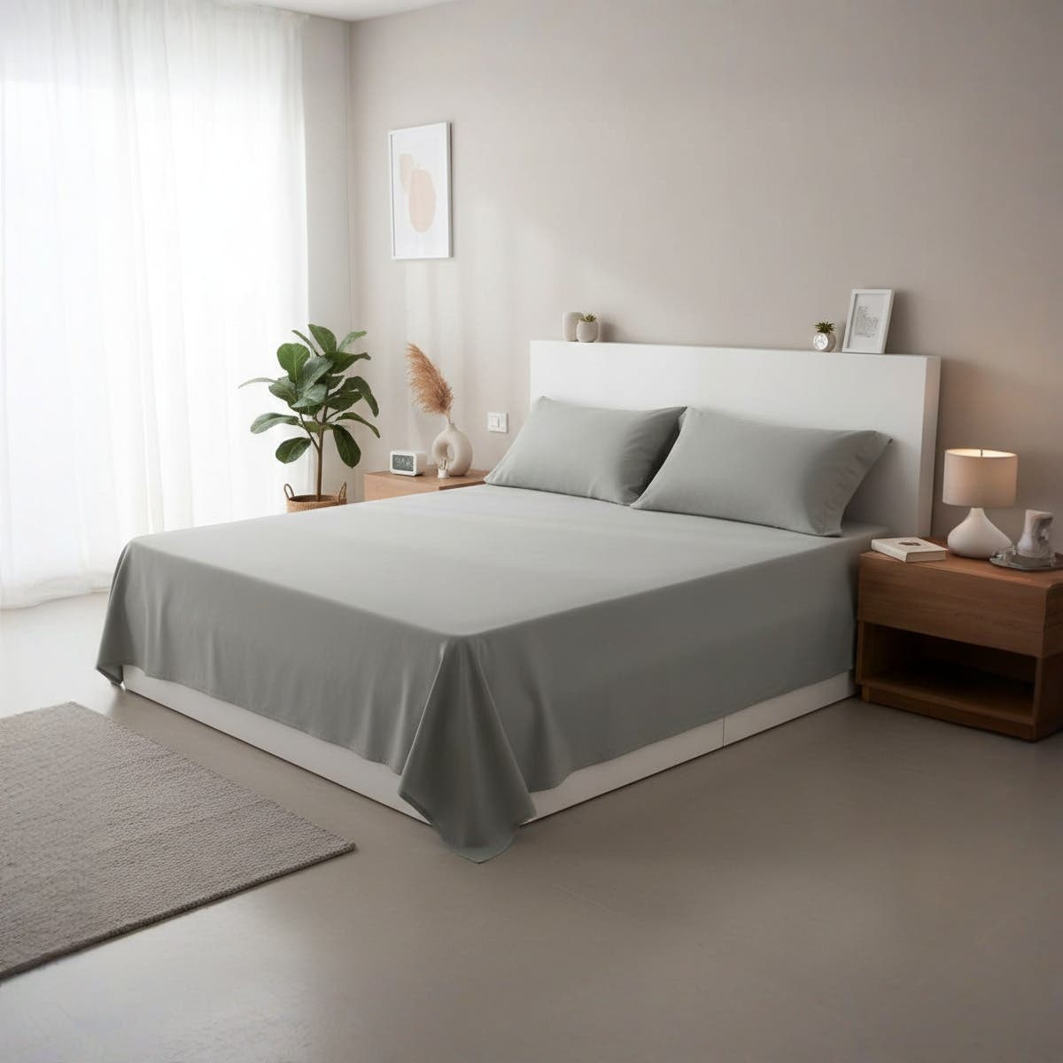 Hotel Quality Solid Cotton Fitted Bed Sheet – Soft, Wrinkle-Resistant & Colorfast – Easy Care – Ideal for Homes, Hotels & Resorts – Size ( 160*200*30cm ) – Color (grey )