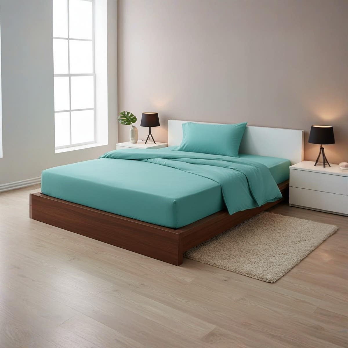 Turquoise Cotton Fitted Sheet Set - 120x200cm - 3 Pieces