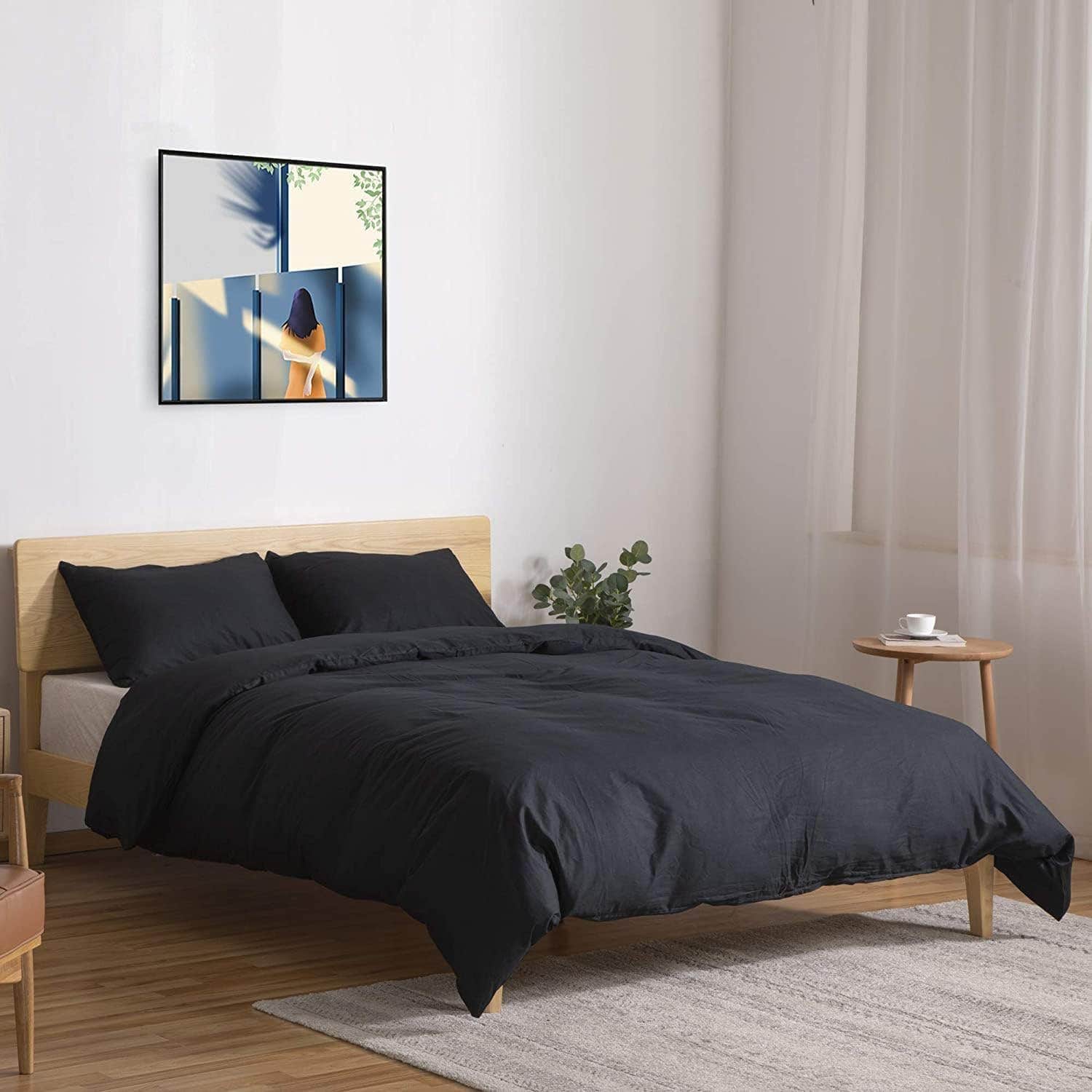 Luxury Black Cotton Duvet Cover Set - 3 Pieces, 180x220cm - All Seasons Comfort