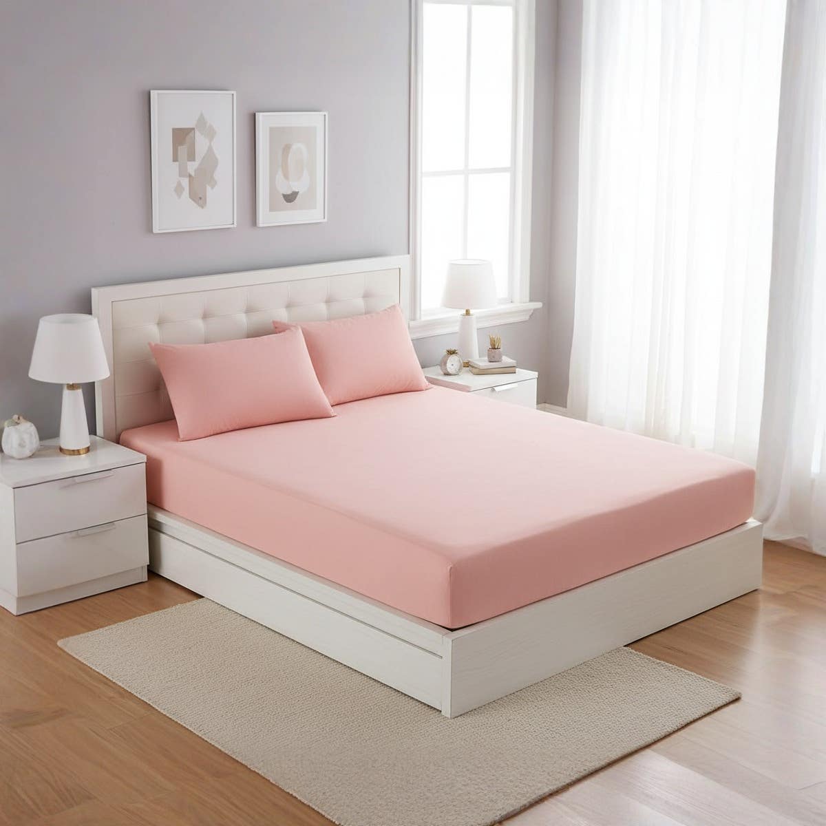 Luxury Pink Onion Rose Cotton Fitted Sheet Set | 120x200cm | 2 Pillow Covers