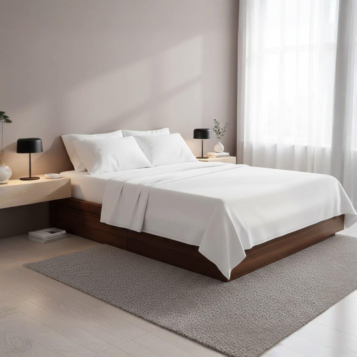 Luxury Cotton Bed Sheet Set - 150x200cm - White - 4 Pieces