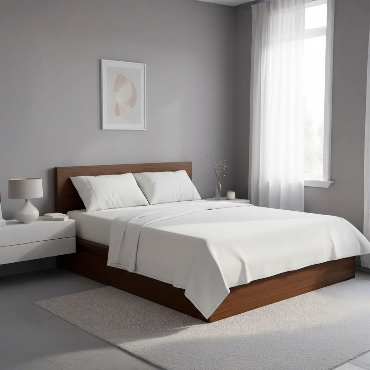 Generic Cotton Bed Sheet Set - 140x200cm - White - 2 Pillow Cases - Classic Design