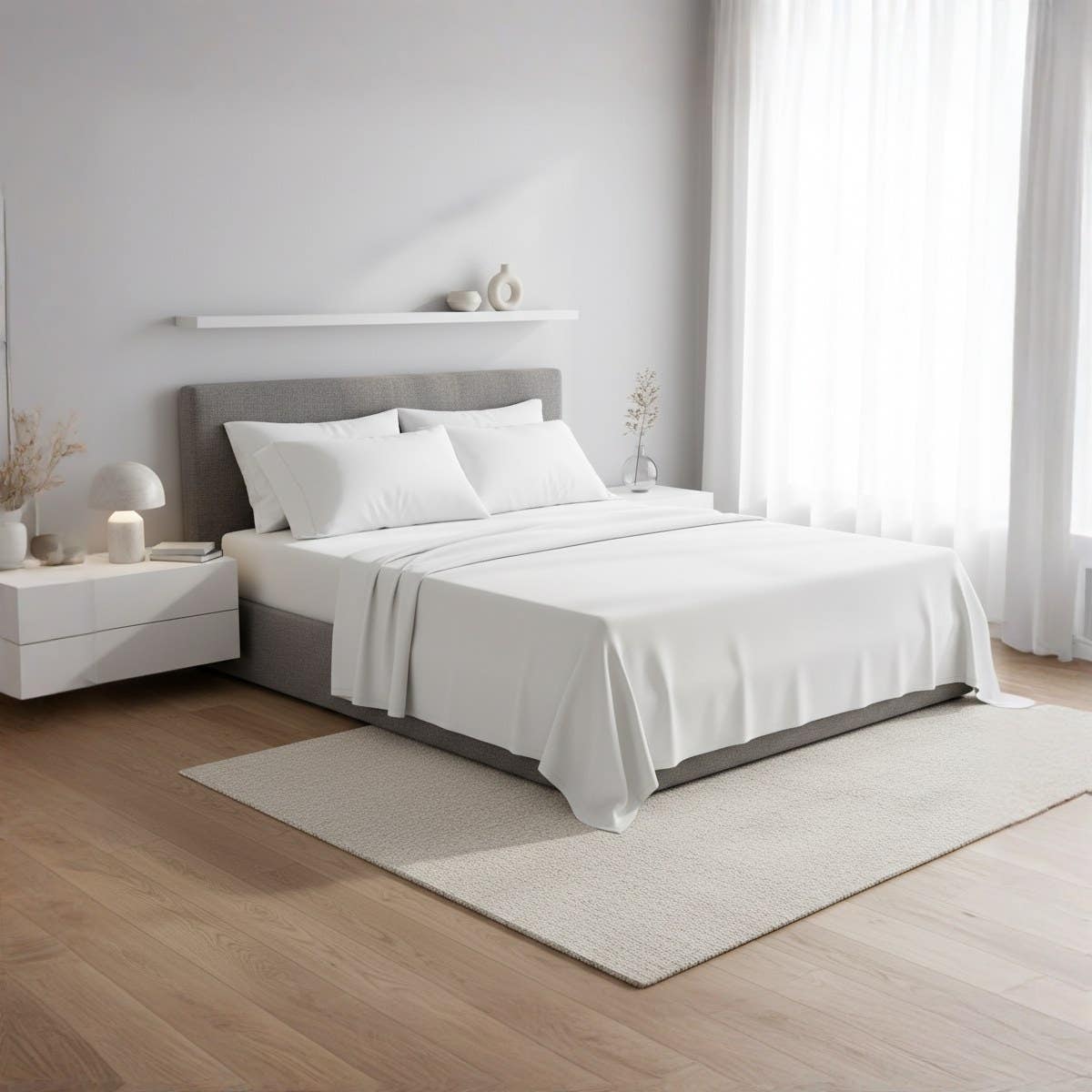 Hotel Quality Solid Cotton Fitted Bed Sheet – Soft, Wrinkle-Resistant & Colorfast – Easy Care – Ideal for Homes, Hotels & Resorts – Size ( 160*200*30cm ) – Color (white )