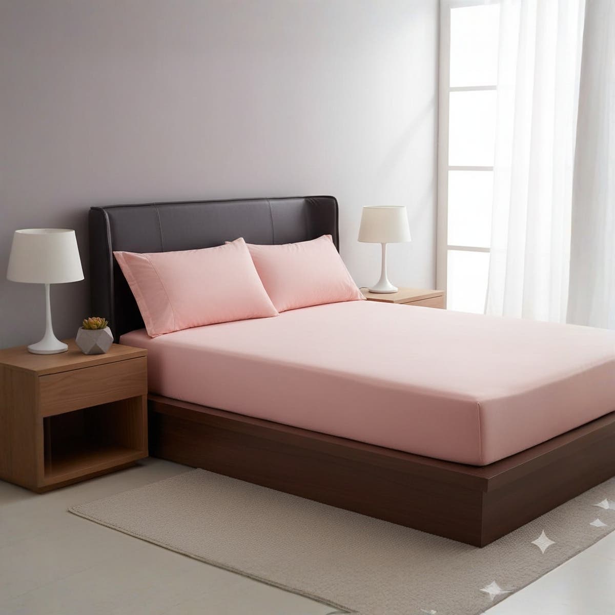 Cotton Fitted Sheet Set, Pink Cashmere, Size 200x200x30cm , Hotel Quality