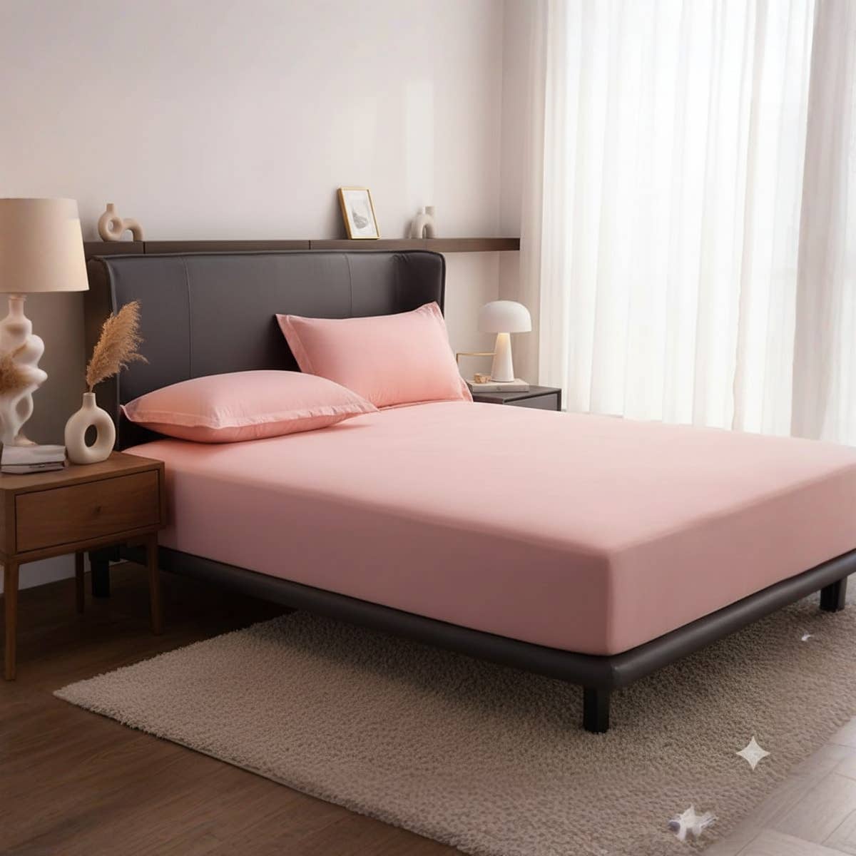 Generic Pink Cashmere Bank Cotton Fitted Sheet Set - 180x200 cm - 3 Piece with 2 Pillowcases