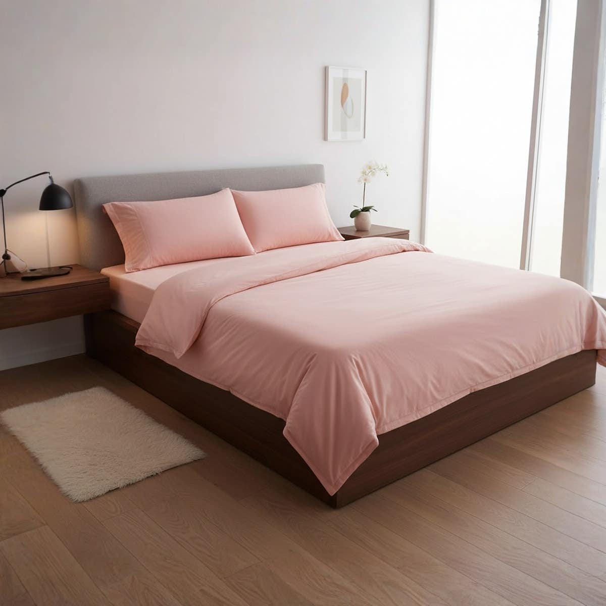 Luxury Cotton Bed Sheet Set - Pink Cashmere - 200x200cm - 2 Pillow Cases