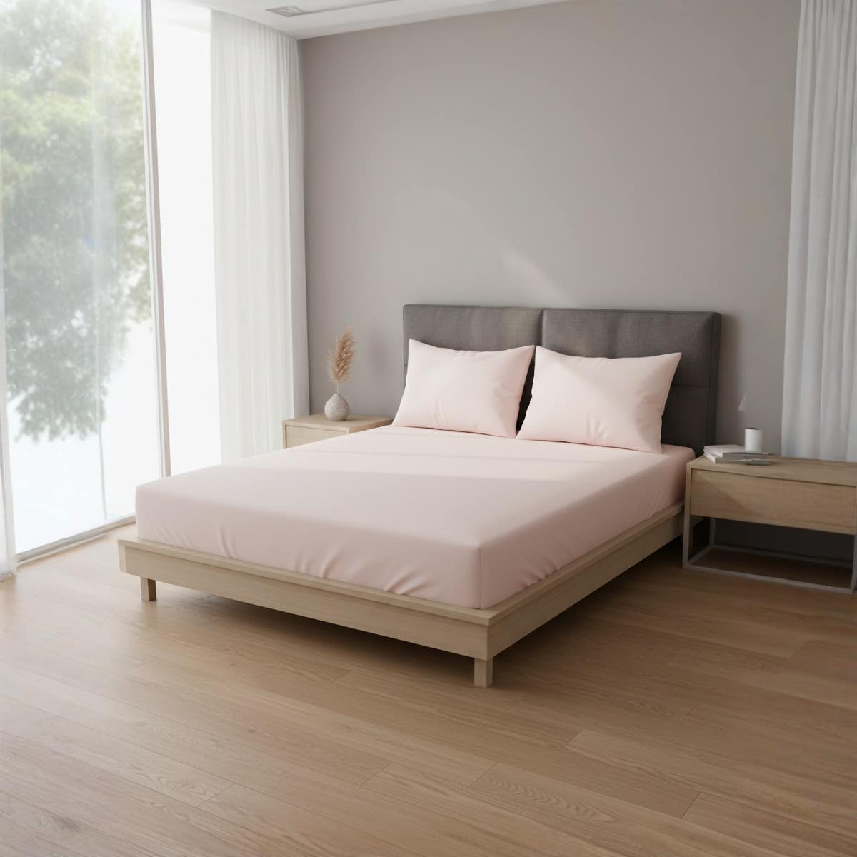 Luxury Light Bank Cotton Fitted Sheet Set with 2 Pillowcases - Single Size, size 140cm*200cm*30cm