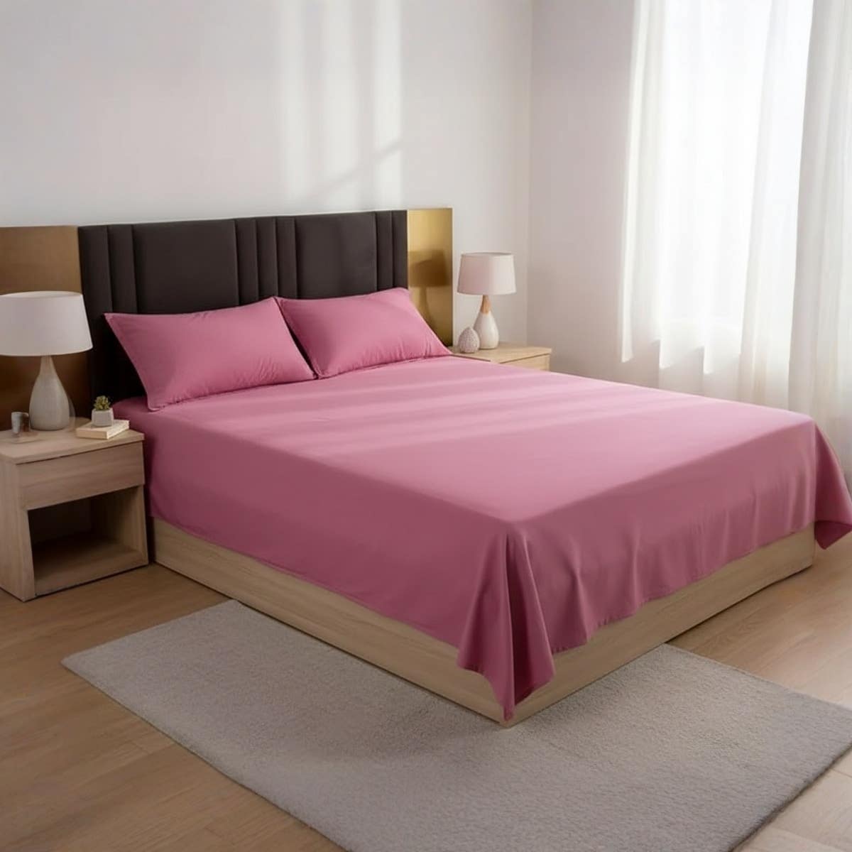 Hotel Quality Solid Cotton Fitted Bed Sheet – Soft, Wrinkle-Resistant & Colorfast – Easy Care – Ideal for Homes, Hotels & Resorts – Size ( 180*200*30cm ) – Color (hot pink )
