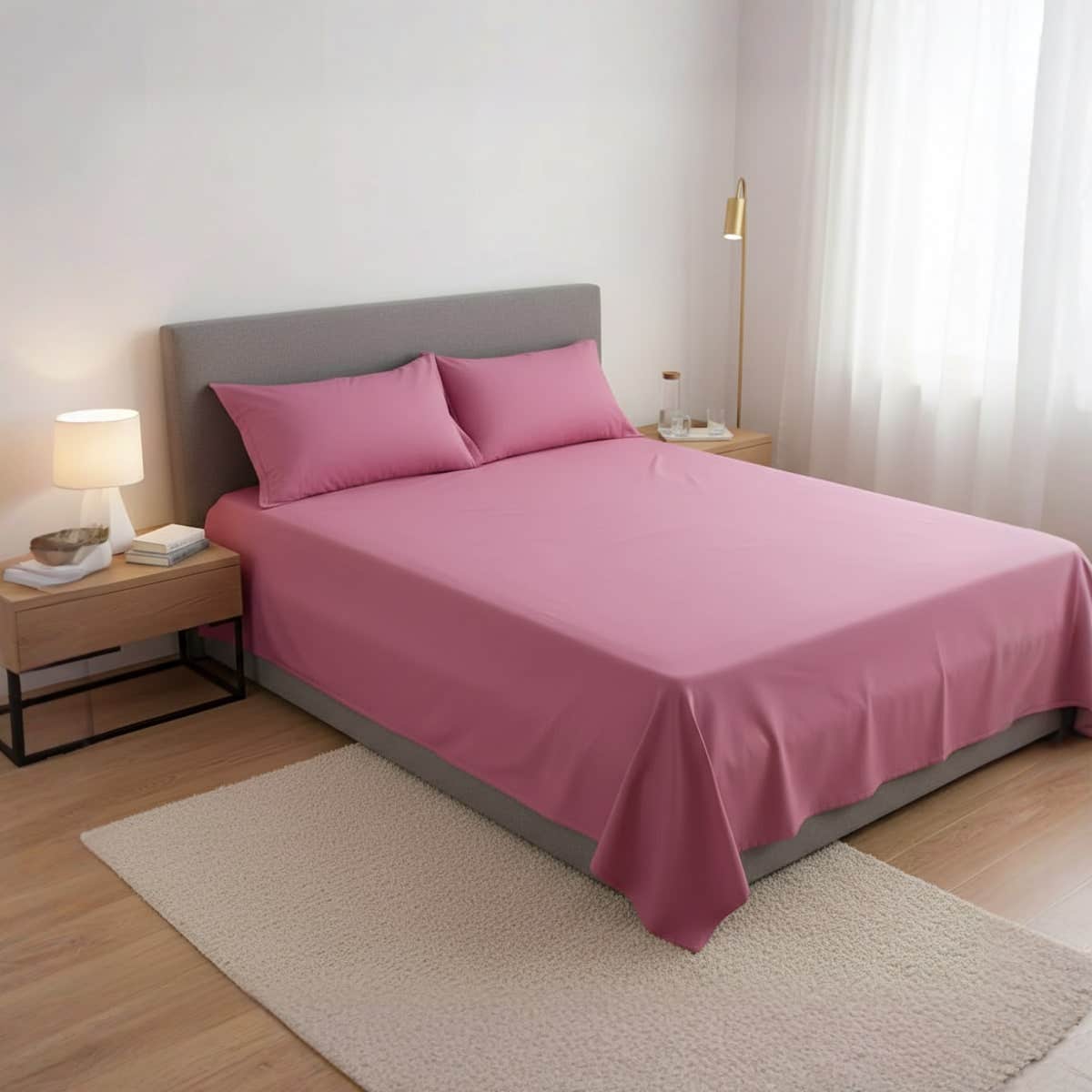 Luxury Hot Pink Cotton flat Sheet Set with 2 Pillow Covers - size  120cm*200cm*30cm