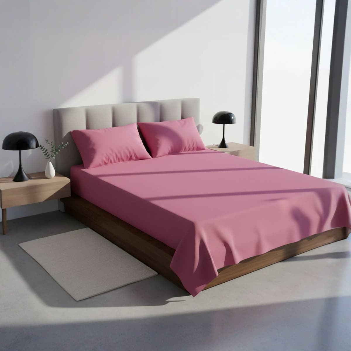 Luxury Hot Pink Cotton Flat Sheet Set with 2 Pillow Cases - 200x200cm