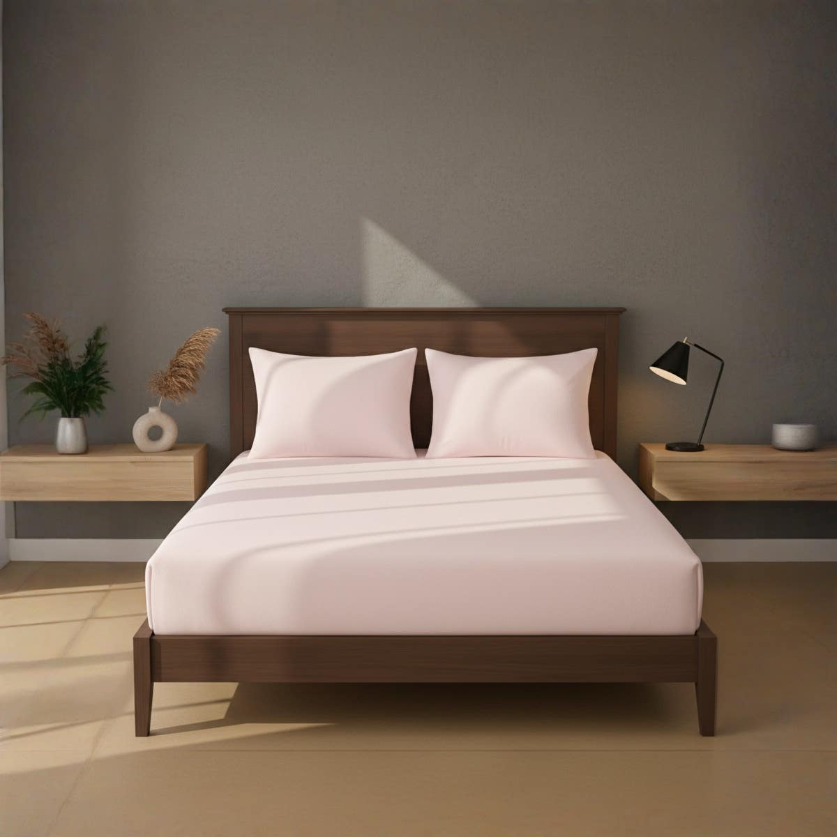 Luxury Light Bank Cotton Fitted Sheet Set - 200cm Size - 2 Pillow Covers