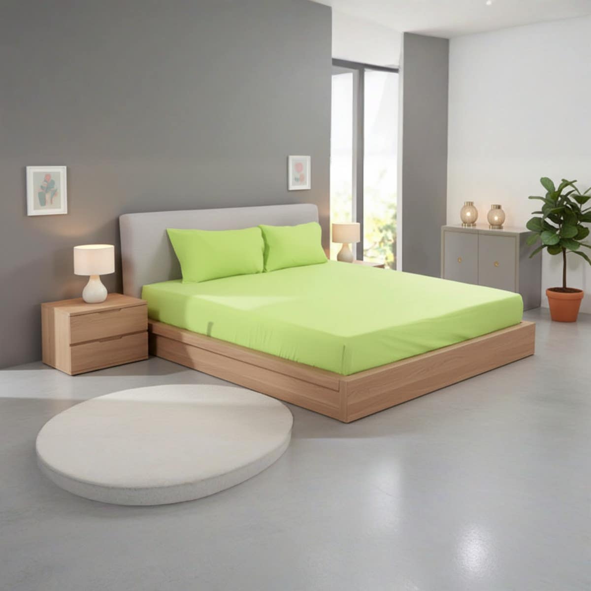 Luxury Apple Green Cotton Bed Sheet Set - 140cm Single Size - Wrinkle Resistant - 2 Pillow Cases