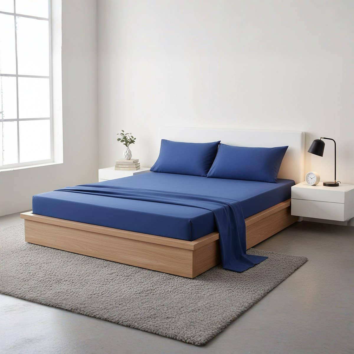 Luxury Cotton Royal Blue Bed Sheet Set, 3-Piece, Deep Pocket Fitted Sheet with Pillowcases, 160cm *200cm*30cm