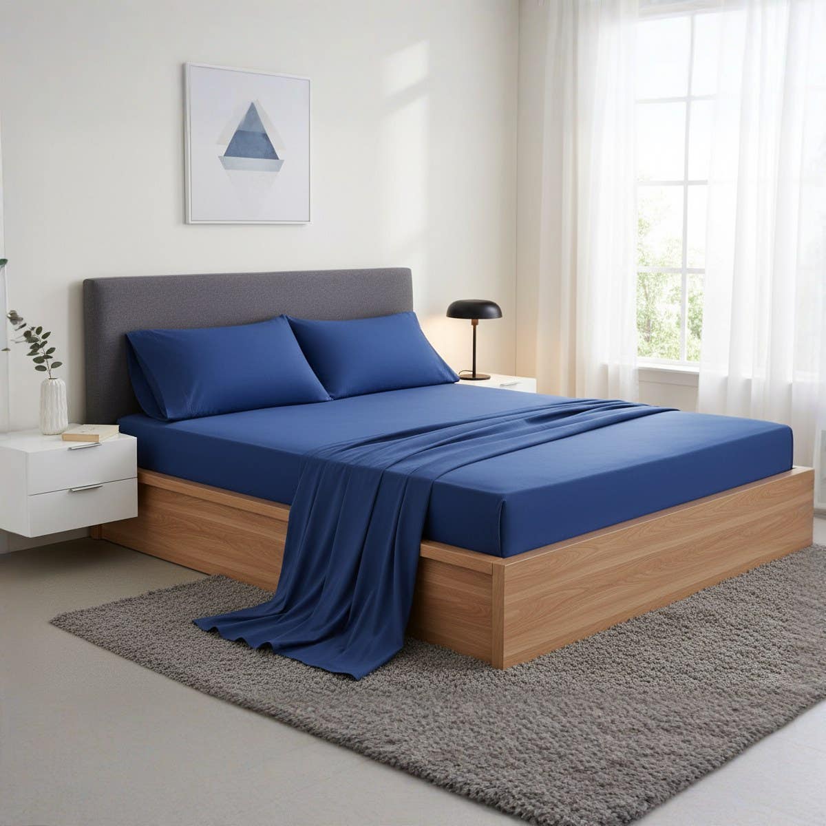 Luxury Royal Blue Cotton Bed Sheet Set -bed sheet with elastic- 3-Piece Deep Pocket Sheets - 120cm x 200cm