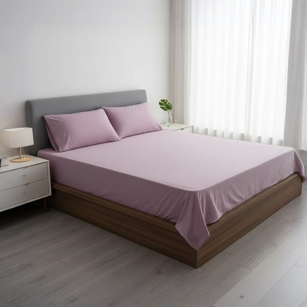 Luxury Lavender Purple Cotton Bed Sheet Set bed sheet with elastic with Deep Pocket Design - 200x200 cm