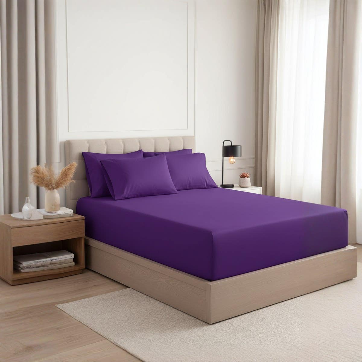 Luxurious Purple Microfiber Deep Pocket Fitted Sheet - 180cm x 200cm