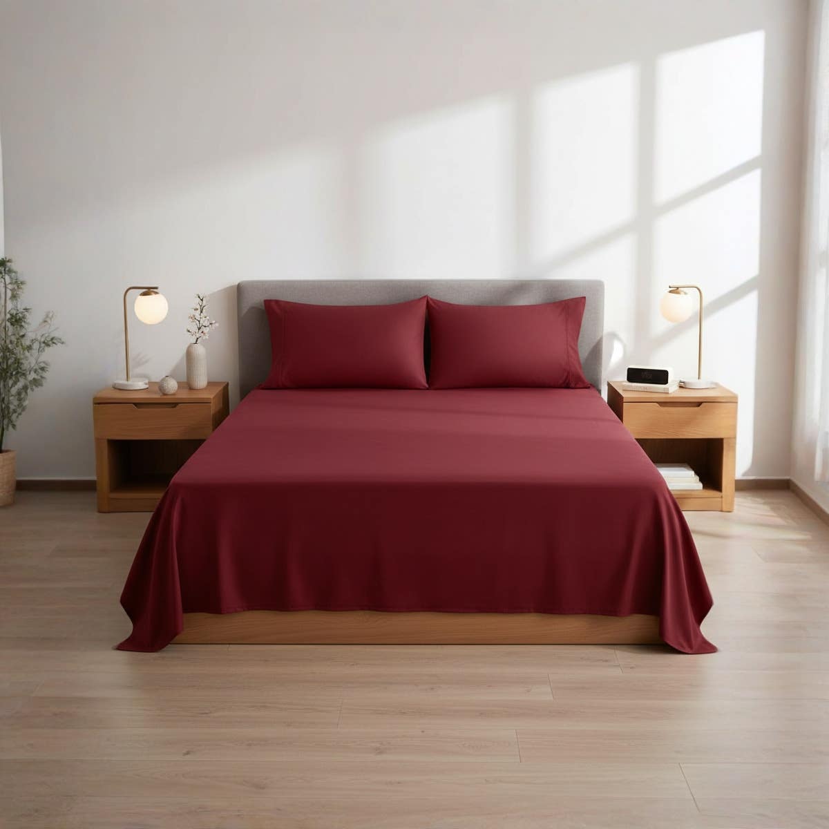 Luxury Burgundy  Cotton flat Bed Sheet Set - Size 200cm x 200cm