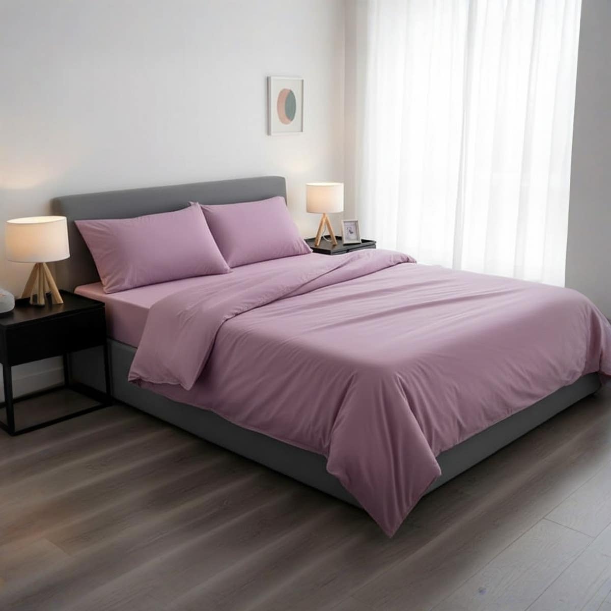 Lavender Purple Cotton Bed Sheet Set, Deep Pocket Design - 120x200 cm