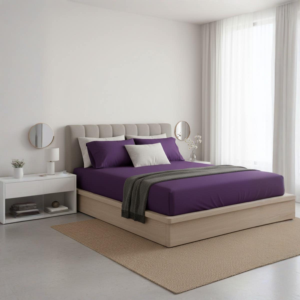 Luxurious Purple Microfiber Deep Pocket Fitted Sheet Set - 200cm x 200cm