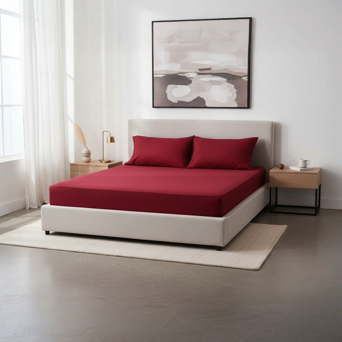 Generic Red Cotton Fitted Sheet Set - 3 Pieces - Hotels & Homes, size 100cm*200cm*30cm