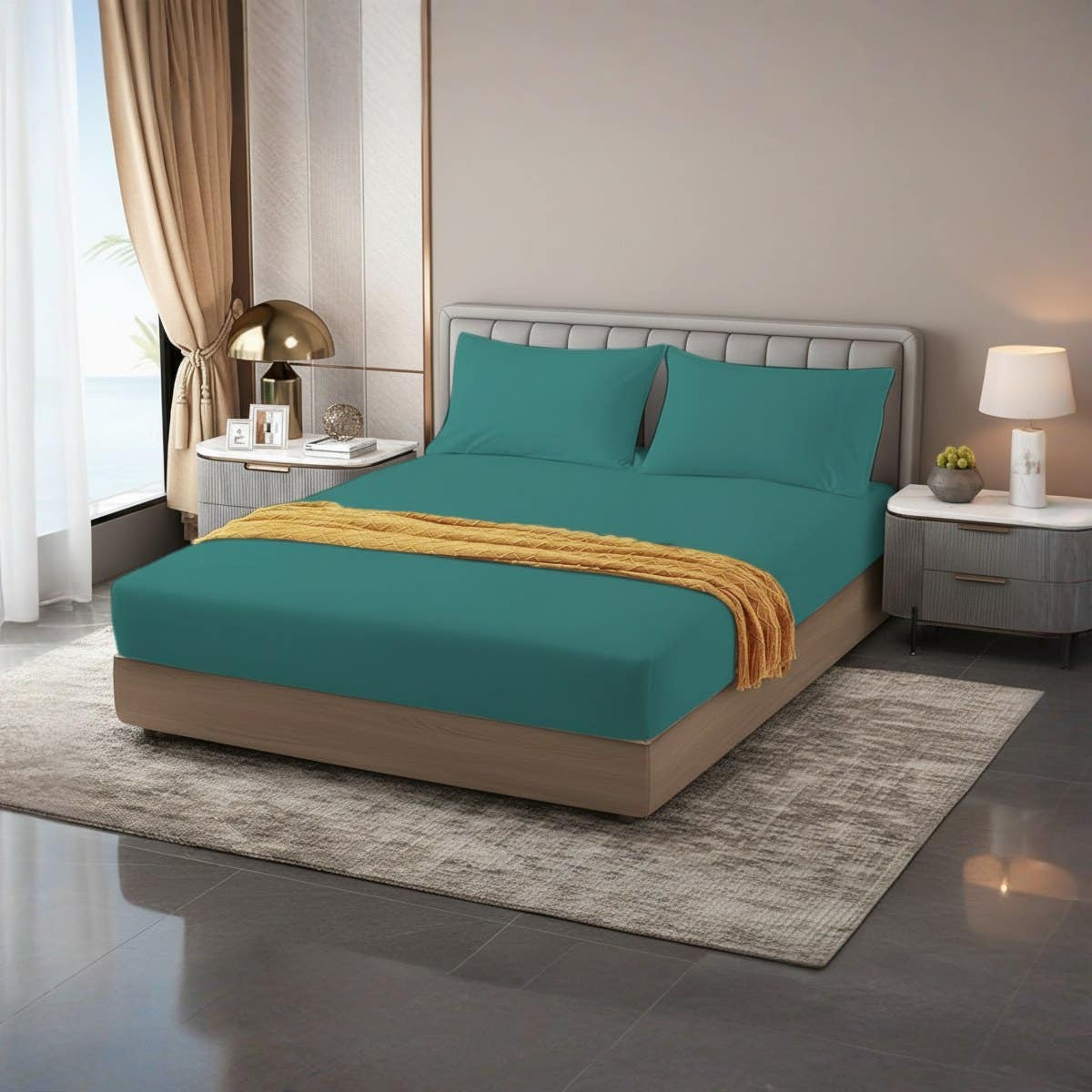 Premium Green Cotton Fitted Sheet Set - 3 Pieces - 100x200x30cm - Hotels & Homes