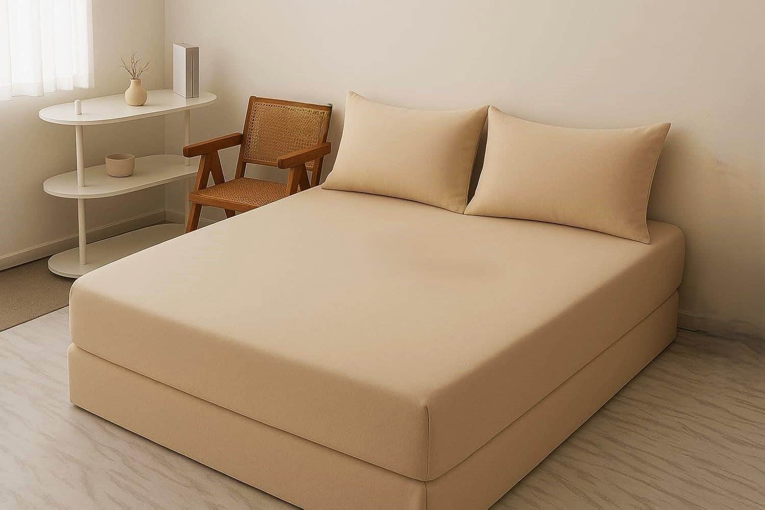 Luxury Beige Cotton Bed Sheet Set - 160x200cm, 2 Pillowcases - Hotel Quality