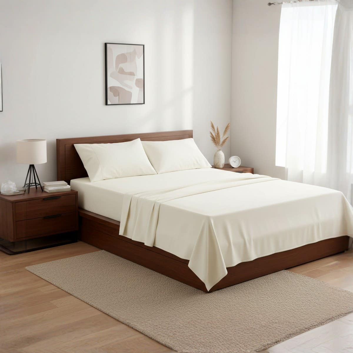 Luxury White  Fitted Bed Sheet Set -  Size 120*200*30cm , Wrinkle-Resistant, 3 Pieces