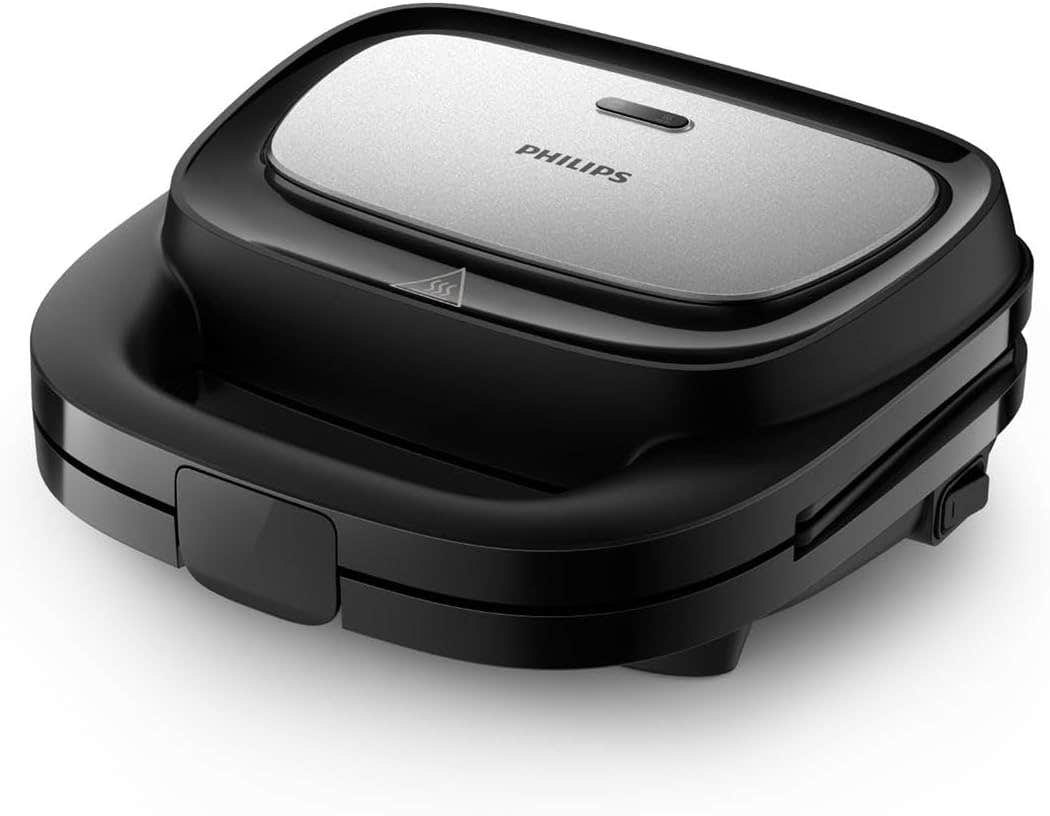 Philips 5000 Series Sandwich Maker - 3 Plate Sets for Paninis, Sandwiches, and Waffles. Nonstick Grill Plates. Cut-and-Seal. 750W Power. Black (HD2350/80)