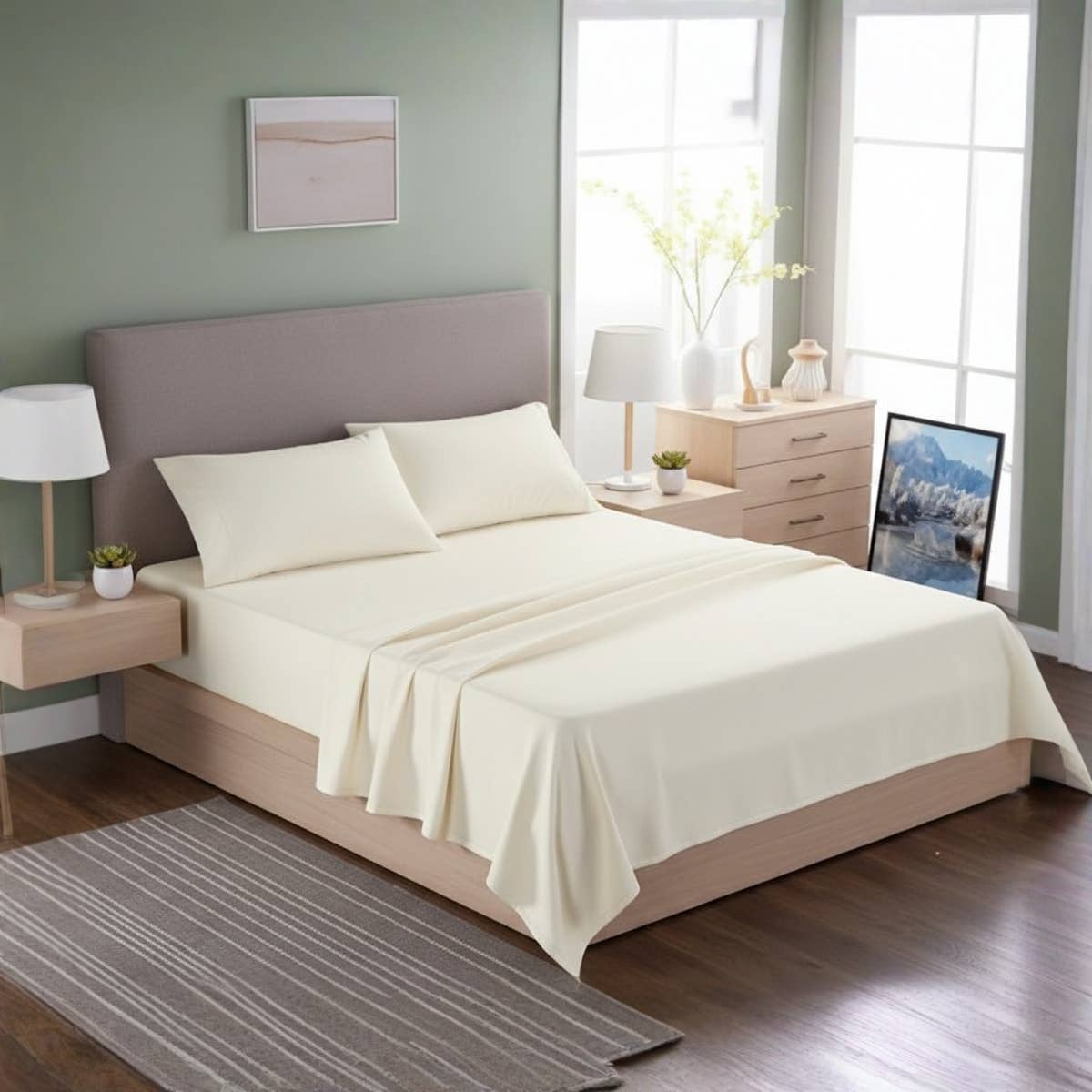 Luxury White fitted Bed Sheet Set - Size140x200x30 cm, Wrinkle-Resistant, 3 Pieces