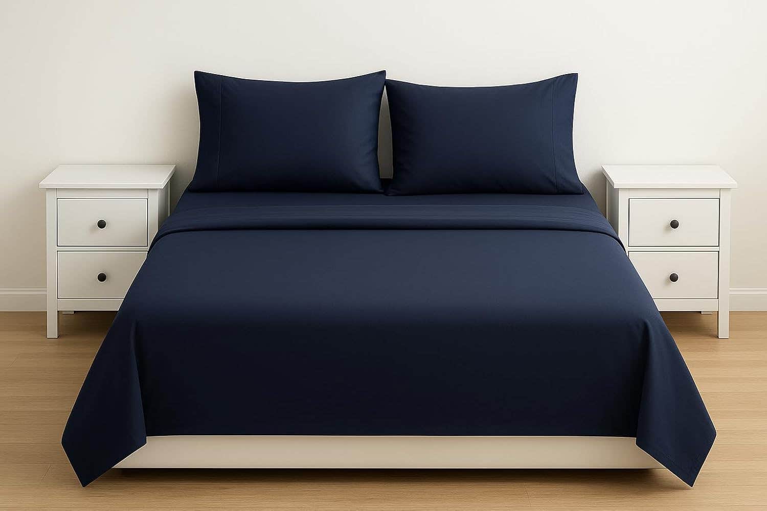 Luxury Navy Blue Cotton flat Bed Sheet Set - 3 Pieces ,size 140cm