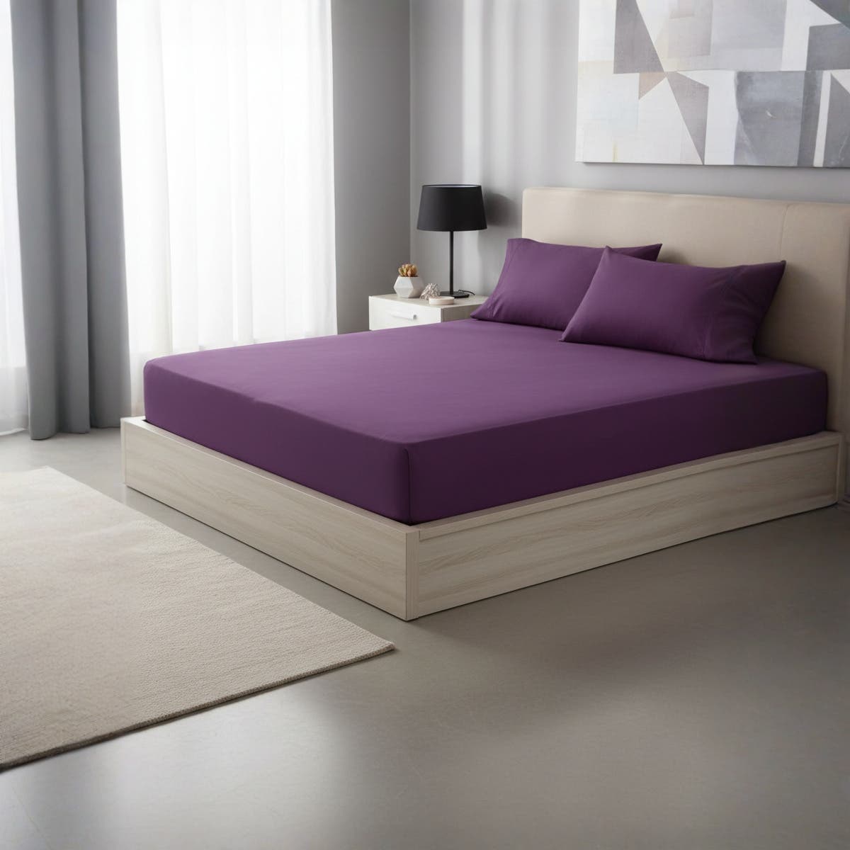 Luxury mauve Fitted Bed Sheet Set 150cm *200cm*30cm– 3 Pieces (1 Elastic Bed Sheet + 2 Pillowcases), Soft Breathable Fabric, Wrinkle-Free, Elegant Design for Bed