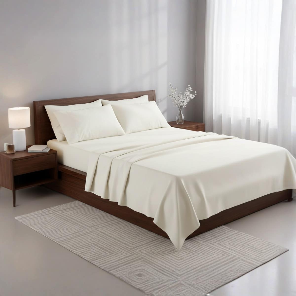 Luxury White  Bed fitted Sheet Set - Size 180 x 200 x 30 cm - Wrinkle-Resistant - 3 Piece Ensemble
